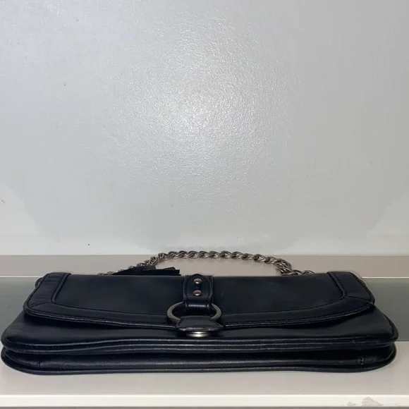 Express Black Genuine Leather Chain Tassel Shoulder Purse - Picture 15 of 15